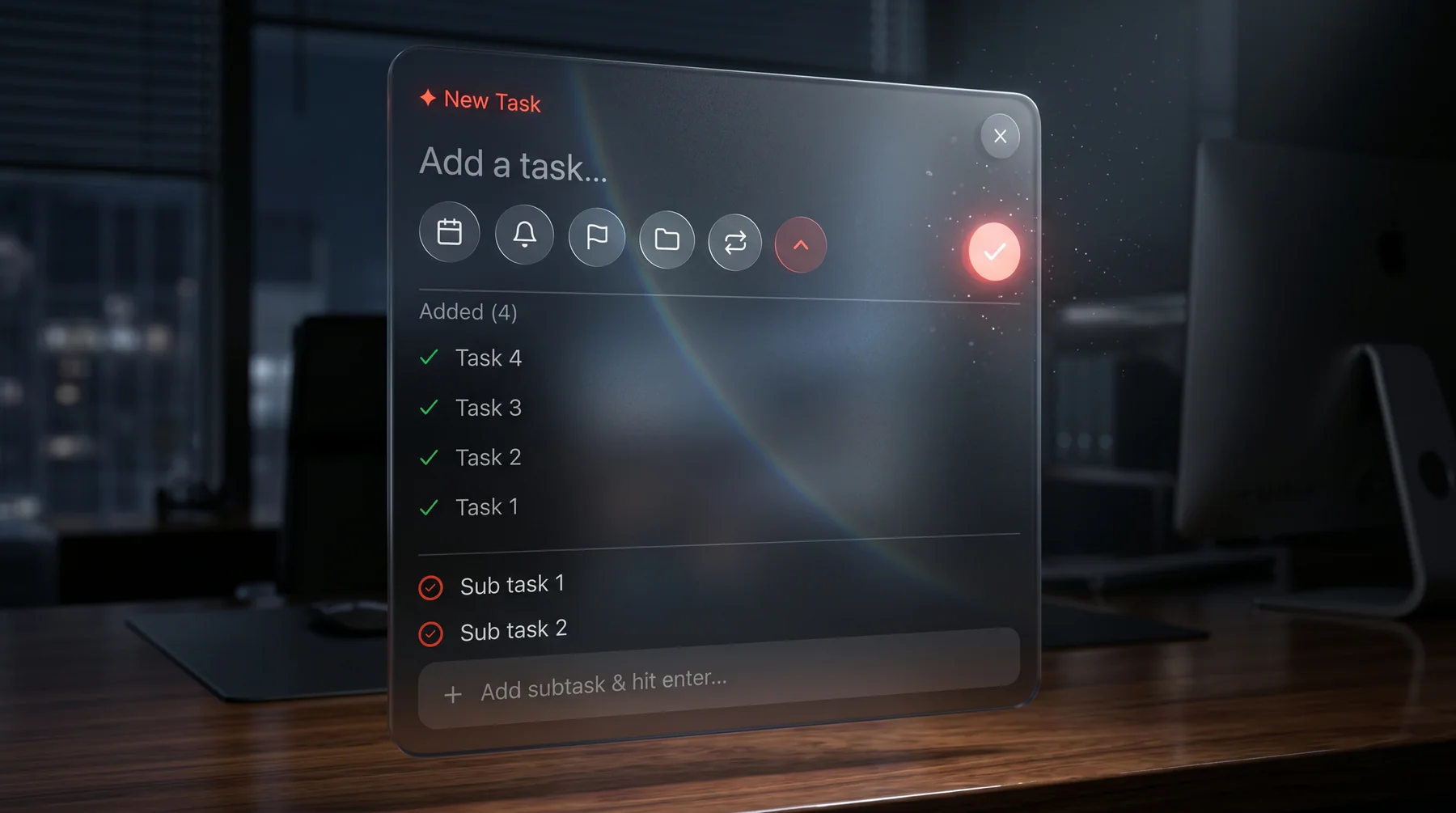 Listro translucent quick task creation panel