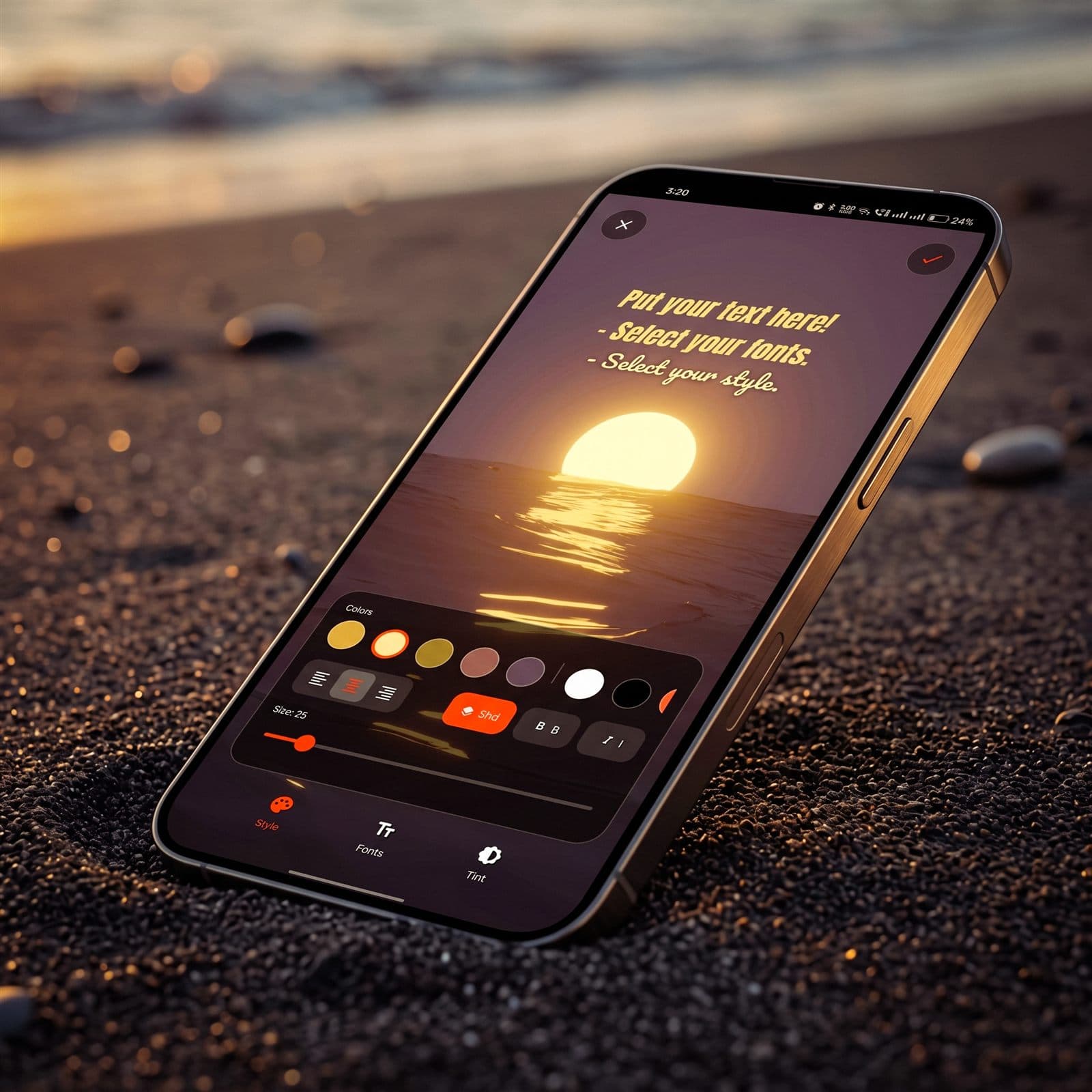Liquid Wallpapers Studio screen for adding text and styling custom wallpapers