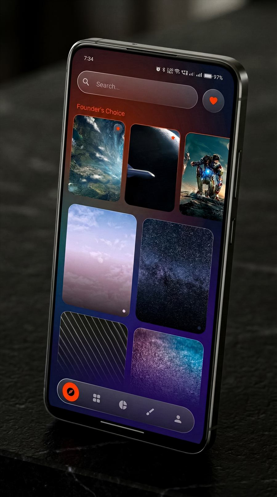 Liquid Wallpapers home screen on a phone