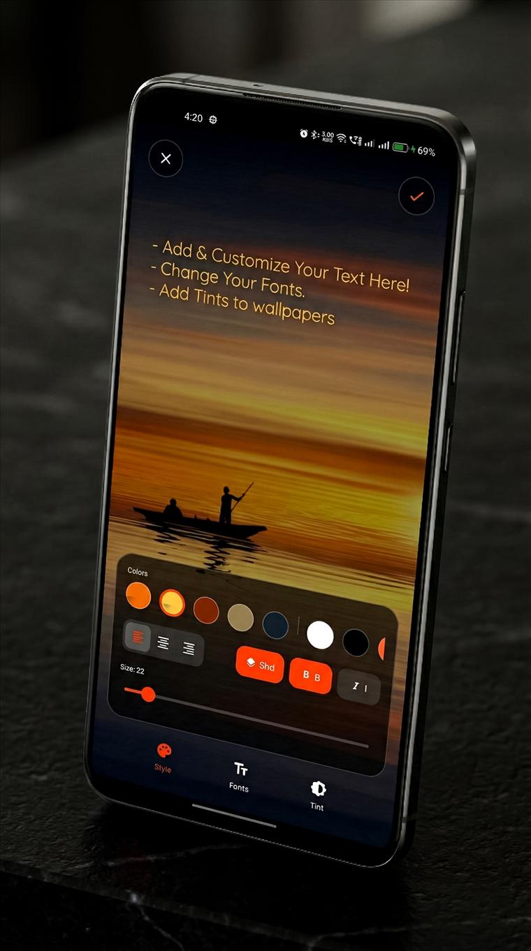 Liquid Wallpapers text editing screen