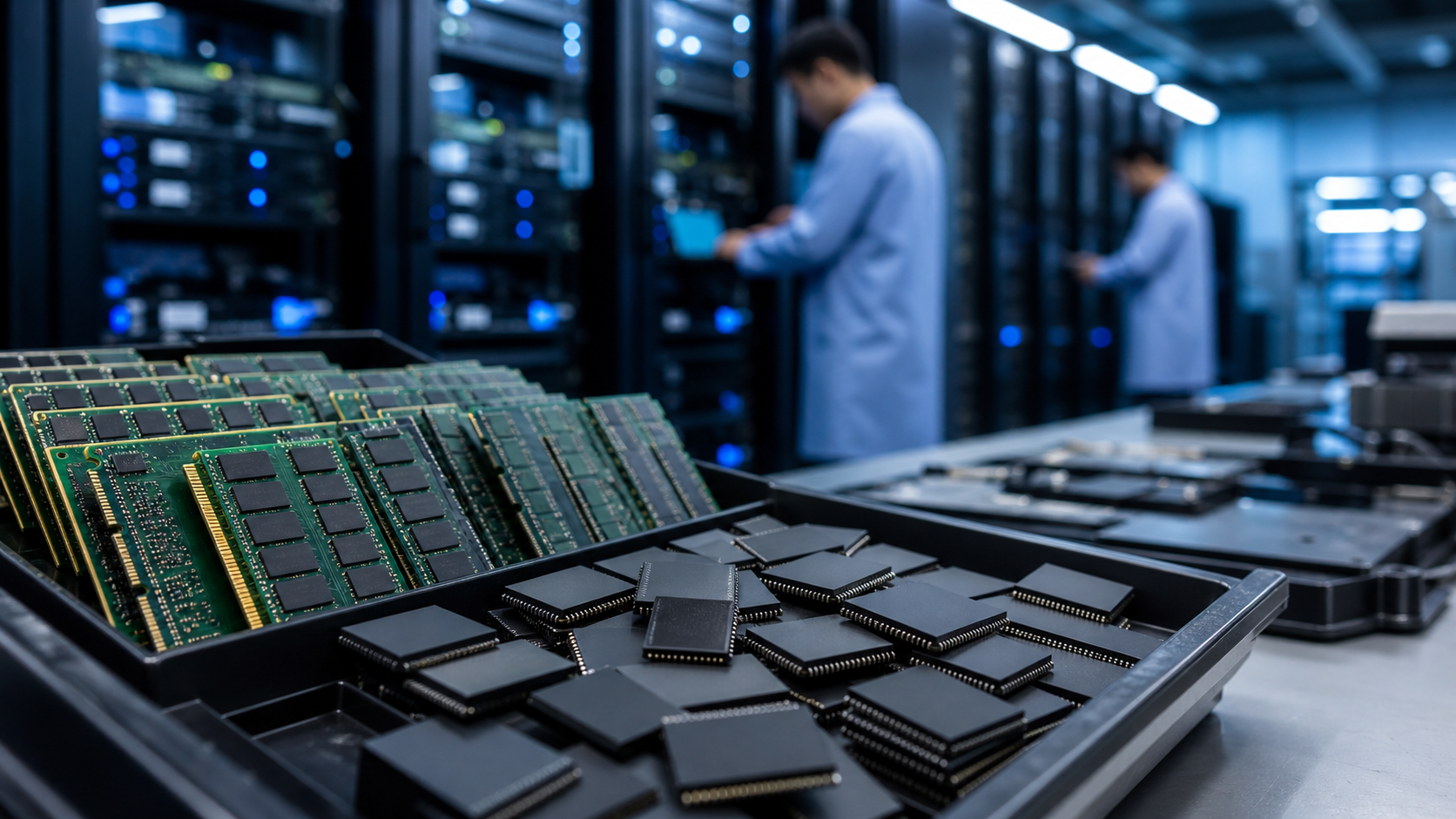 Memory chips flowing from consumer devices toward cloud server racks
