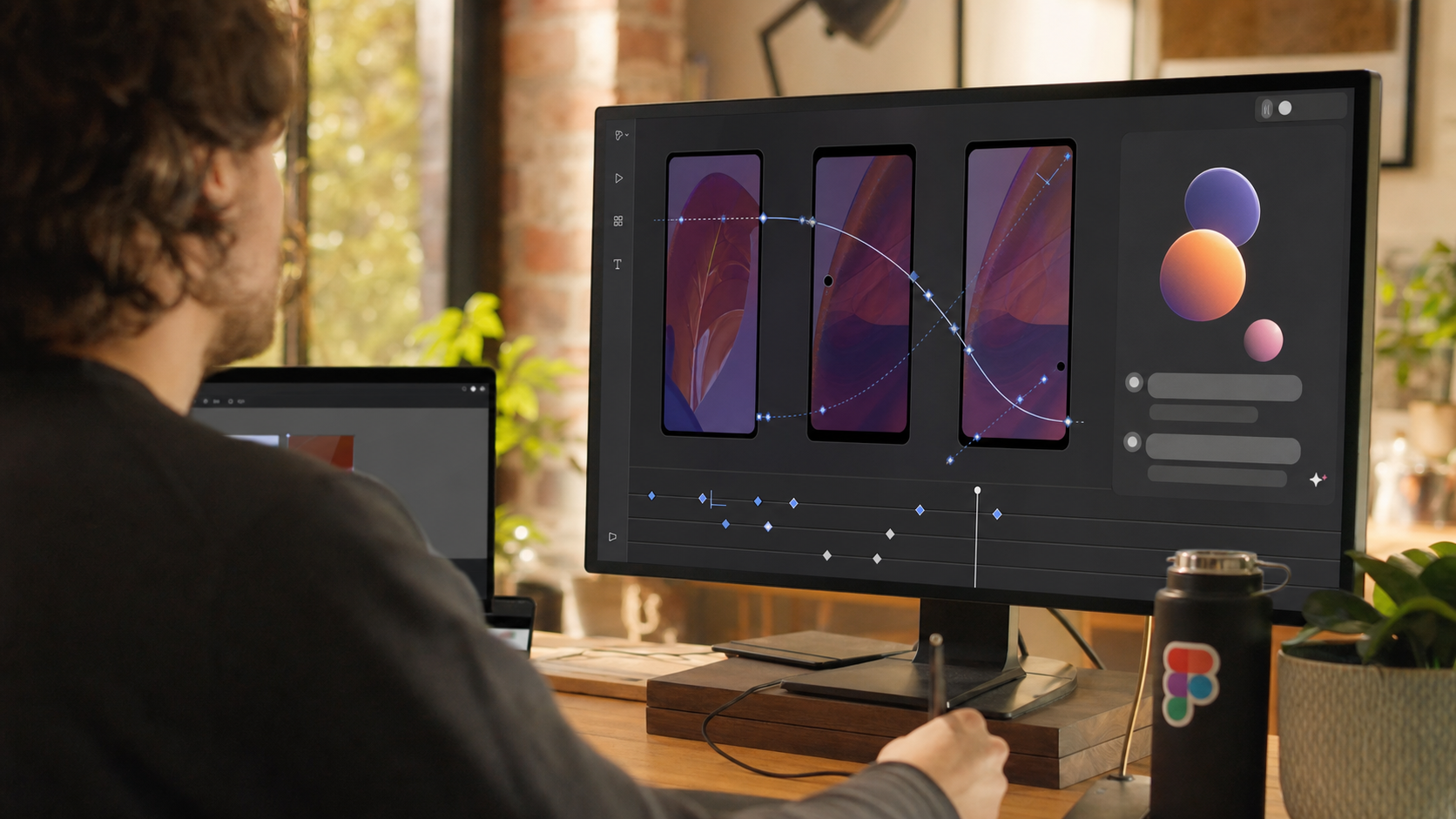Designer comparing AI-assisted animation variations inside a Figma-like interface