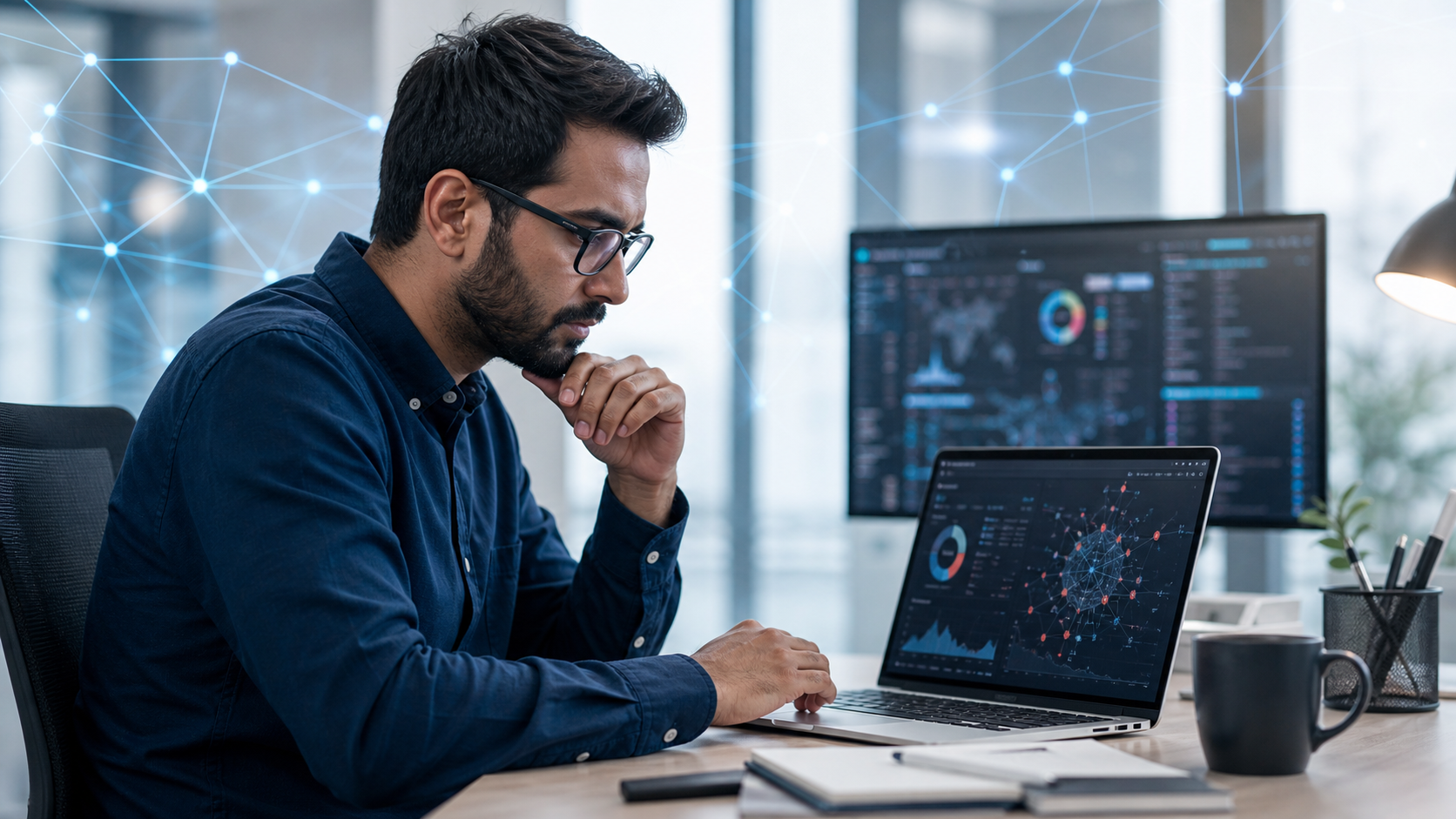 Security analyst using AI defensively to review anomaly signals