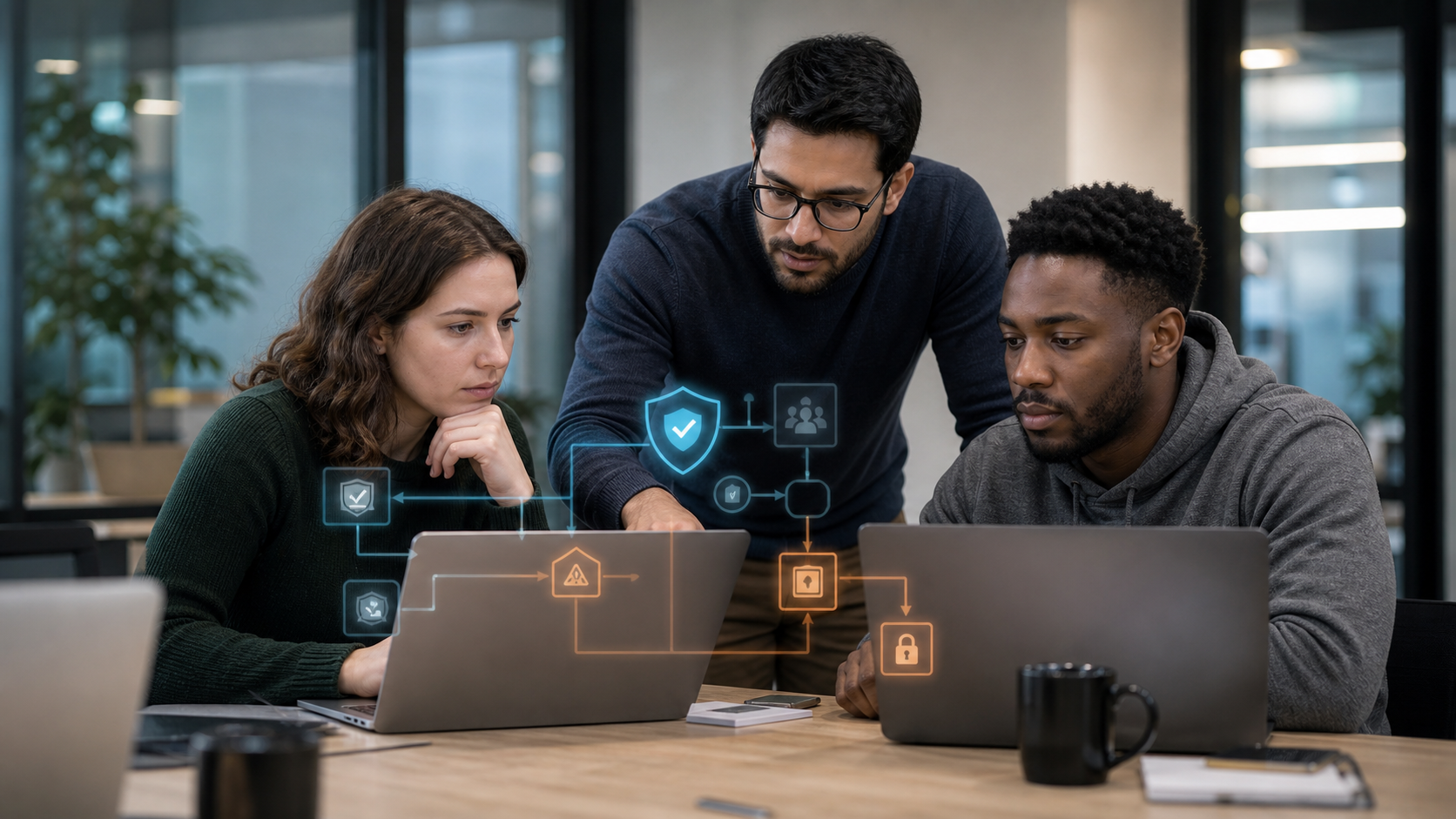 Developers red-teaming an AI-assisted workflow with approval gates