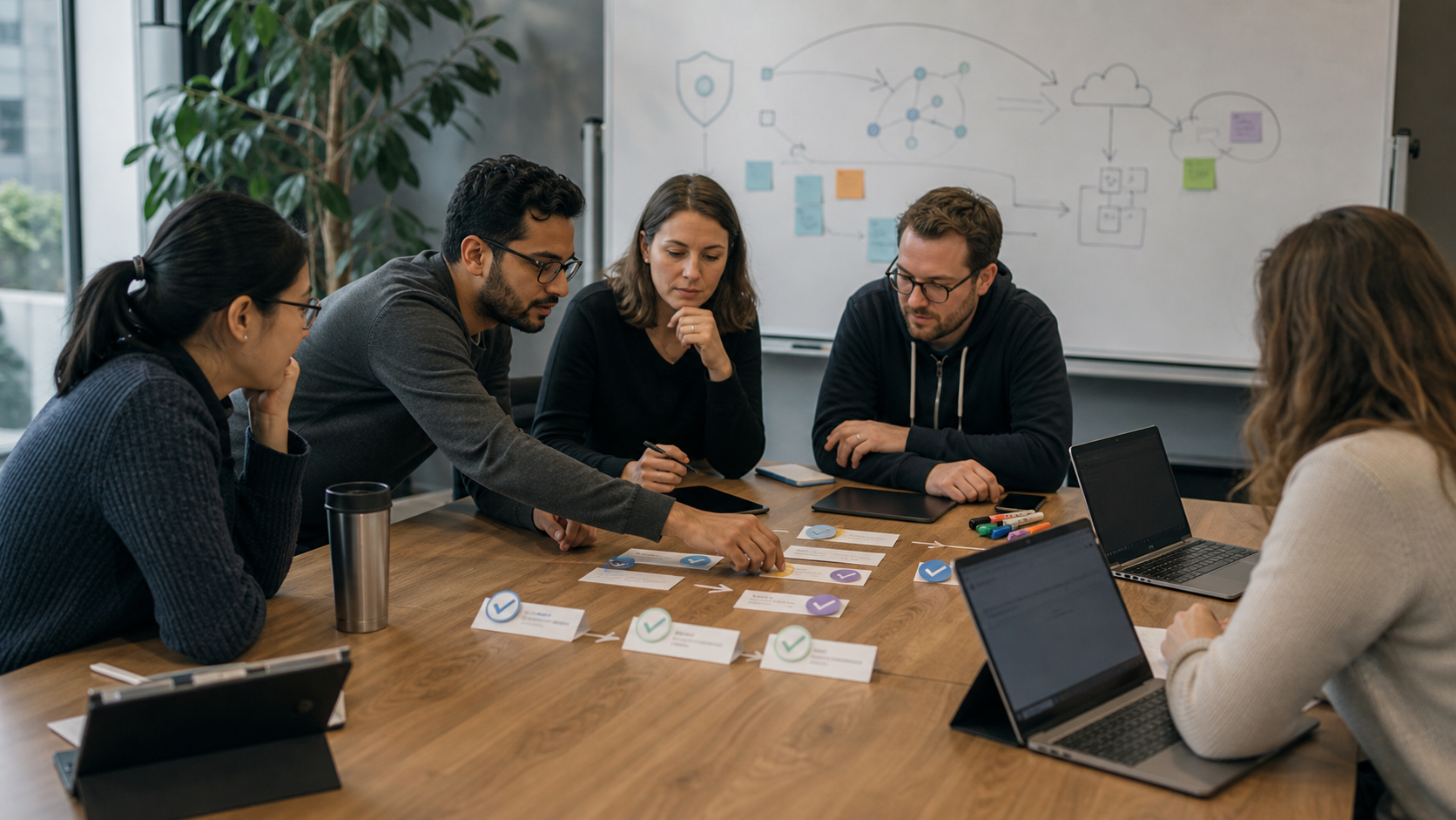 Product and security team designing an AI-assisted remediation workflow with human approval gates